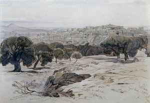 伯利恒--受难日，1858年4月2日（纸上钢笔、墨水和水彩）。 作者 爱德华·李尔