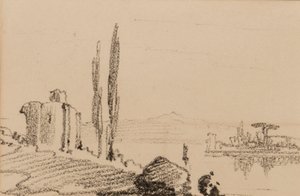 意大利随想曲，c.1837（黑色粉笔在纸上） 作者 爱德华·李尔