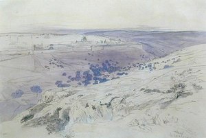 耶路撒冷，1858年4月24日至28日（纸上钢笔、墨水和水彩）。 作者 爱德华·李尔
