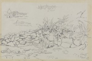 索伦托，1838年8月2日（灰色编织纸上的石墨） 作者 爱德华·李尔