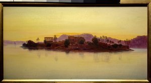 埃及菲莱岛上的日落爱德华·李尔 (Edward Lear) (1812-1888) (ec.angl.) 的画作，1861 年 0,23x0,43 m 尚蒂伊，孔德博物馆 作者 爱德华·李尔