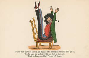 西班牙的弗雷德里克·沃恩公司（Frederick Warne and Co.）出版的“无意义的书”（A Book of Nonsense）中有一位西班牙老人，他讨厌所有的麻烦和痛苦。，1875 作者 爱德华·李尔