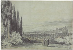 佛罗伦萨与远处的大教堂的景色，1839年 作者 爱德华·李尔