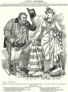 Punch cartoon: A Pretty Centenarian - the centenary of the drafting of the United States Constitution (engraving) 作者 爱德华·林利（之后）桑伯恩