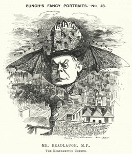 打孔卡通：查尔斯·布拉德劳，英国自由党政治家和无神论者（版画） 作者 爱德华·林利（之后）桑伯恩