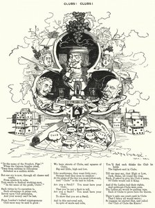 打孔卡通：俱乐部！ 俱乐部！ - 伦敦众多的绅士俱乐部（版画） 作者 爱德华·林利（之后）桑伯恩