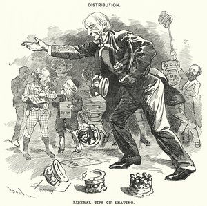 Punch cartoon: Distribution. Liberal Tips on Leaving (engraving) 作者 爱德华·林利（之后）桑伯恩