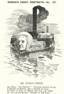 Punch cartoon: Sir Joseph William Chitty, English judge, Liberal politician and sportsman (engraving) 作者 爱德华·林利（之后）桑伯恩