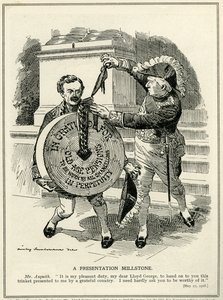 阿斯奎斯总理向英国财政大臣劳埃德·乔治（Lloyd George）赠送“老年退休金计划”（1908年） 作者 爱德华·林利·桑伯恩