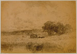风景，树林（#13），约 1880 年（纸上石墨） 作者 爱德华·米切尔·班尼斯特