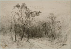 风景与路径（＃51），c。 1880年代（木炭纸本） 作者 爱德华·米切尔·班尼斯特