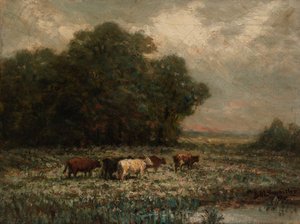 无标题的风景与牛群，1897年。 作者 爱德华·米切尔·班尼斯特
