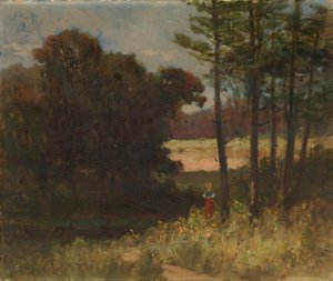 有树和女人的无题风景，1894年。 作者 爱德华·米切尔·班尼斯特
