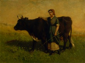 无标题的女人与牛同行，约1869年。