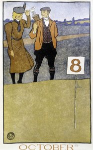 夫妇打高尔夫球 - 在 Edward Penfield 编着的“”Golf Calendar”中。 1899年 作者 爱德华·彭菲尔德