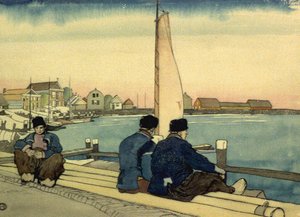 爱德华·彭菲尔德（Edward Penfield）的《等待风潮》水彩画 作者 爱德华·彭菲尔德