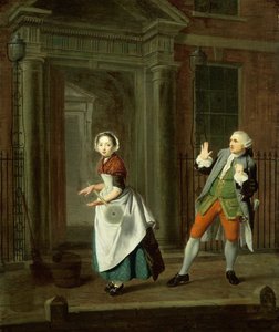 一个衣着整齐的女仆在旋转她的拖把，约1764年