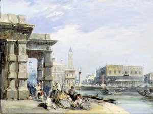 从威尼斯的 Dogana di Mare 远眺广场和公爵宫（布面油画）（94869 对） 作者 爱德华·普里切特