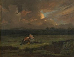 一个士兵和他的妻子和孩子在一个风雨如磐的风景 作者 爱德华·维利尔斯·里平吉尔