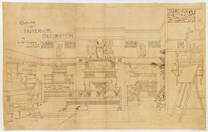 室内装饰概要，1881年（描图纸上的墨水）