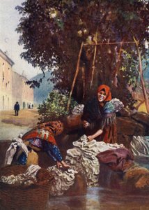 科西嘉：女人洗亚麻布（彩色石版画）