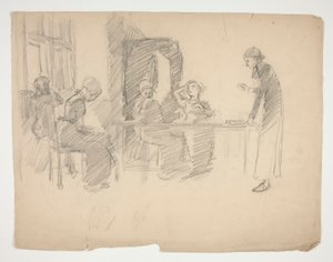 1884年《石地》的早期研究，带人物的室内设计 作者 埃德温奥斯汀修道院