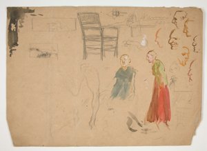 头部和人物研究以及椅子研究（正面）；书籍插图草图（背面） 作者 埃德温奥斯汀修道院