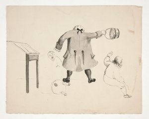 男子向两名男孩挥舞水桶（正面）；墙后两名男子（背面） 作者 埃德温奥斯汀修道院