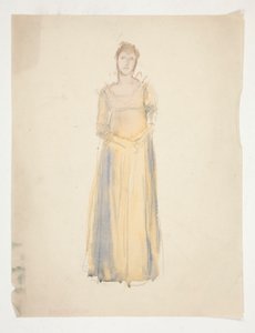 一个女人的素描（身着黄色衣服）--戏剧服装研究？ 作者 埃德温奥斯汀修道院