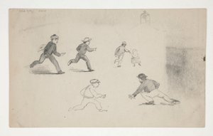 三幅研究作品（男子与马、头部研究）（正面）；六幅奔跑人物研究作品、钟楼研究作品（背面） 作者 埃德温奥斯汀修道院