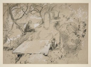 坐在花园或公园长椅上的女子 - 插图未标明 作者 埃德温奥斯汀修道院