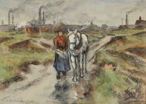 引领驳船小马（纸本水彩画）