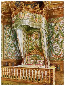 玛丽·安托瓦内特（Marie Antoinette）的镀金状态床，法国枫丹白露宫皇后卧室，1911-1912年。