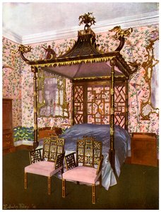 齐彭代尔中式卧室，羽毛球馆，格洛斯特郡，1911-1912年。
