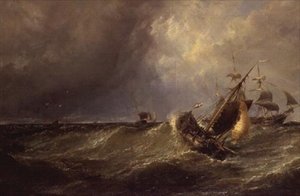 一艘荷兰渔船进入加莱港 作者 埃德温·海斯（Edwin Hayes）