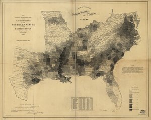 该地图根据1860年的人口普查显示了美国南部各州的奴隶人口分布 作者 埃德温·赫格斯海默