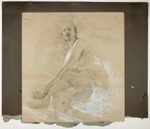Terpsichore（右侧）和跳舞的女性（左侧），绘画室天花板壁画研究，科利斯-P-亨廷顿住宅，现耶鲁大学艺术画廊 作者 埃德温·霍兰·布拉德菲尔德