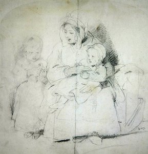 一个母亲和两个孩子（纸上铅笔画） 作者 埃德温·兰瑟