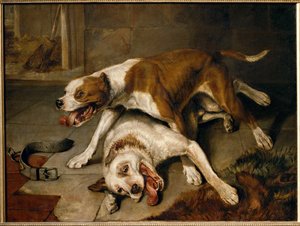 Chiens se battant, reprenant leur souffle - 格斗犬暂停呼吸... 作者 埃德温·兰瑟