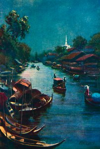 典型的运河景象，曼谷》，1913年 作者 埃德温·诺伯里