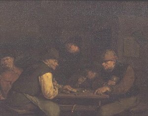 打牌的人，约1655-60（布面油画） 作者 埃格伯特·范·老海姆斯克