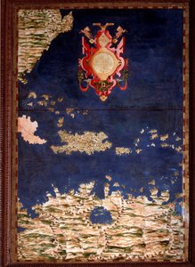 圣多明各（Santo Domingo）或伊斯帕尼奥拉（Hispaniola）地图，由Egnazio Danti（1536-1586）数学家、宇宙学家和意大利建筑师制作。1567年左右。佛罗伦萨，韦基奥宫，Mappamondo厅 作者 埃尼亚齐奥·丹蒂（Egnazio Danti）