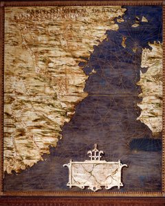 南非和好望角地图由Egnazio Danti（1536-1586）数学家、宇宙学家和意大利建筑师制作。1567年左右。佛罗伦萨，韦基奥宫，Mappamondo厅 作者 埃尼亚齐奥·丹蒂（Egnazio Danti）