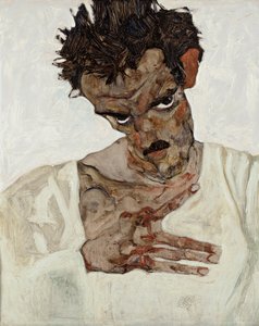 低头自拍 作者 埃贡·席勒（Egon Schiele）