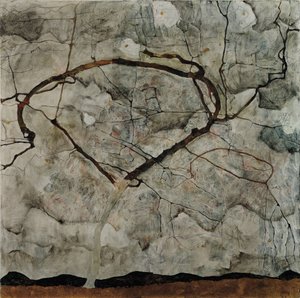 秋天的树在湍流的空气中，1912年 作者 埃贡·席勒（Egon Schiele）
