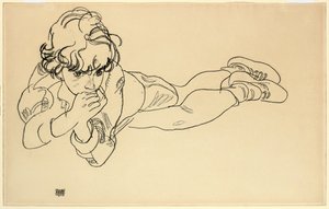 躺在肚子上的男孩，1918年 作者 埃贡·席勒（Egon Schiele）