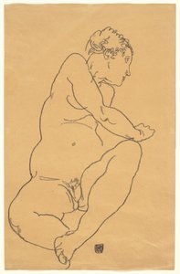 女性裸体向左弯腰 作者 埃贡·席勒（Egon Schiele）