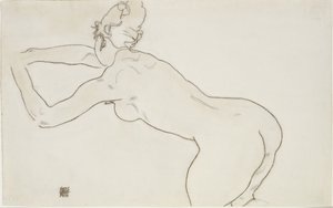 女性裸体跪着向左弯曲，1918年