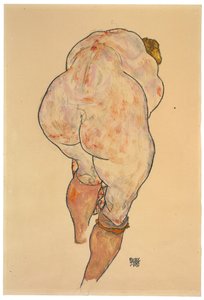 女性裸体拉长筒袜，后视图，1918年