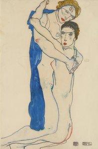 女朋友，粉蓝色。 1913年 作者 埃贡·席勒（Egon Schiele）